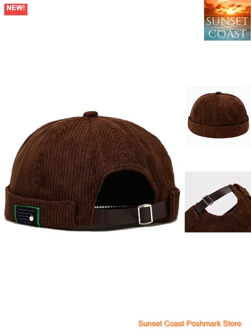 Men's Corduroy Brimless Docker Cap Rolled Cuff Beanie Sailor Hat Adjustable